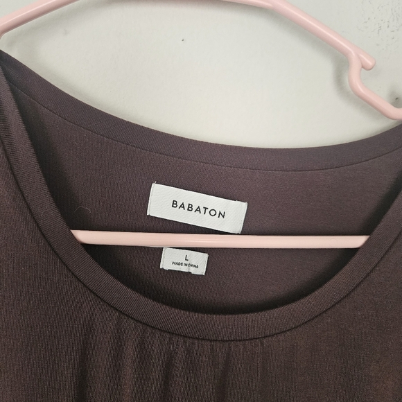 Aritzia Babaton Brown Double Fabric Countour Rouched Dress Size L - Picture 3 of 8